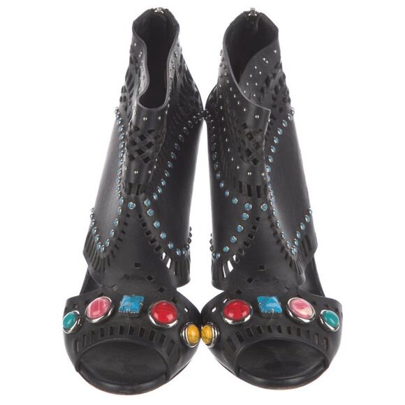 GUCCI LIKA LASER CUT LEATHER STONE STUD EMBELLISHED LOGO ANKLE BOOT SIZE EU 38 - Picture 2 of 5